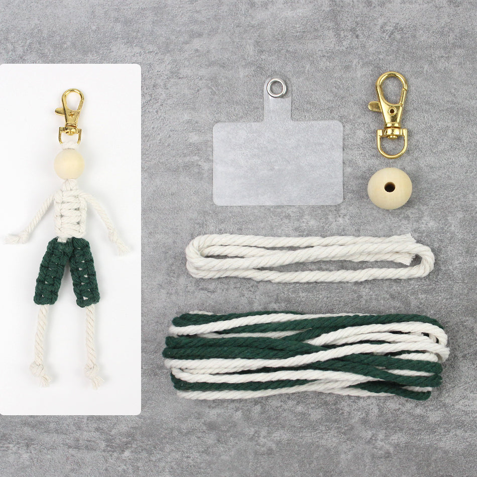 Macrame Kit: Boy-shaped Keychain Weaving Craft Material Package, including tutorials, complete materials, vivid and lifelike, multiple colors available. Keychain, small accessory, creative gift, suitable for beginners and DIY enthusiasts.