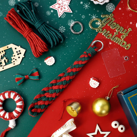 Christmas 4-Strand Braid Keychain Kit Macrame Kit | Phone Charm/Wristband | English Tutorial | Beginner-Friendly | Handmade Gift