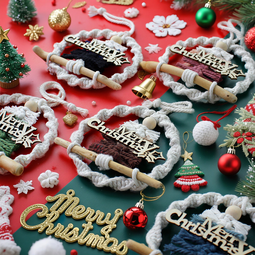 Gradient Christmas tree wreath weaving pendant material kit, macrame kit, Christmas decoration for cars, DIY accessories for bags, home holiday decorations for beginners