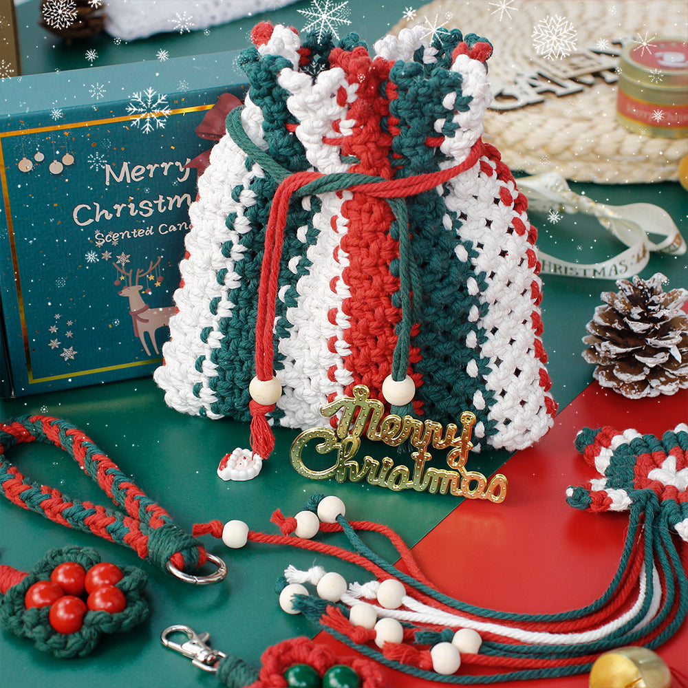 Macrame Kit Christmas Series 8-Piece Weaving Kit | Christmas Ornament/Star Pendant | Phone Wristband/Mini Pouch | Beginner Weaving | Handmade Gift