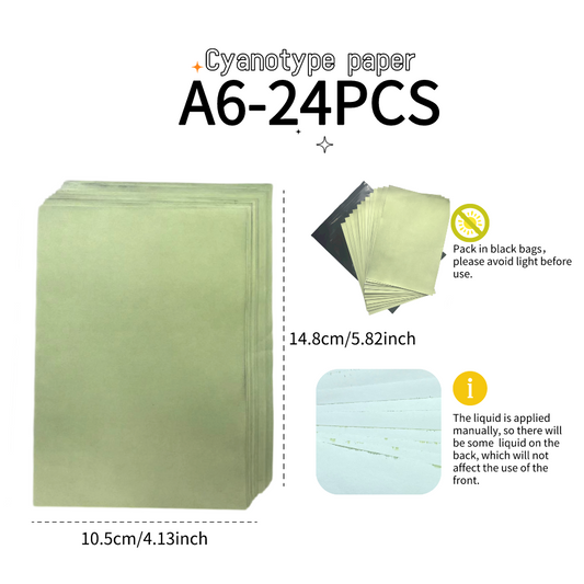 A6 DIY Cyanotype Refill Kit Cyanotype Set | 24 Sun Printing Sheets | Vintage Printing | Large-Capacity for Parent-Child/Workshops
