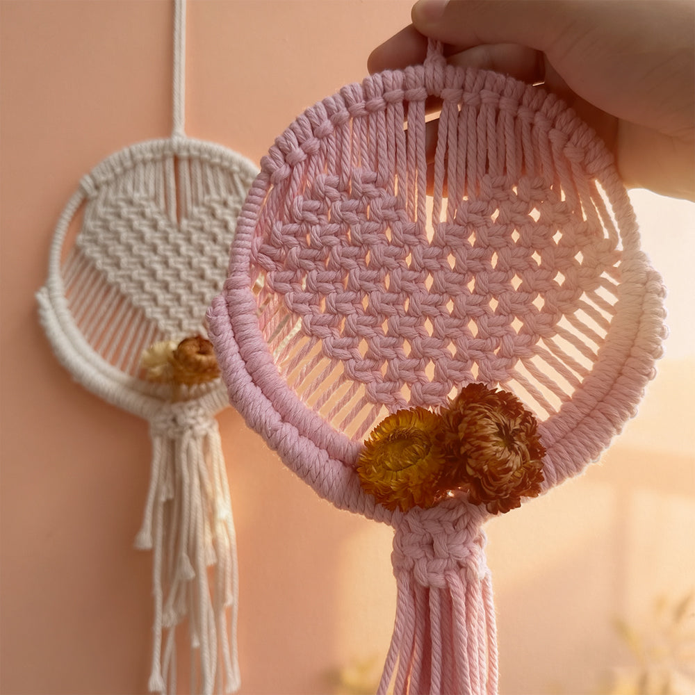 Macrame Kit for Beginners, Handwoven Heart Dry Flower Hanger, Aesthetic Wall Tapestry Ornament, DIY Weaving Supplies for Wedding Background, Home & Homestay Soft Decoration