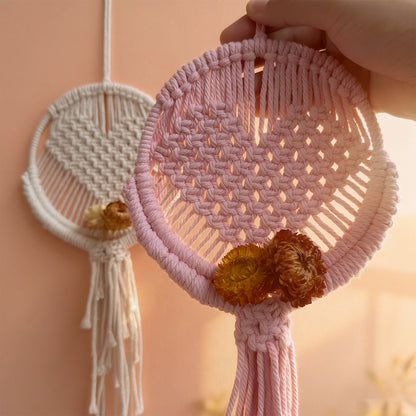 Macrame Kit for Beginners, Handwoven Heart Dry Flower Hanger, Aesthetic Wall Tapestry Ornament, DIY Weaving Supplies for Wedding Background, Home & Homestay Soft Decoration