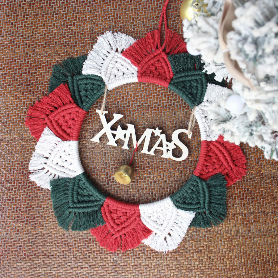 Christmas Wreath Weaving Kit Macrame Kit | Letter Wood Piece+Bell | Reusable | Holiday DIY Gift | Beginner-Suitable | Home Holiday Decor | Beginner-Friendly