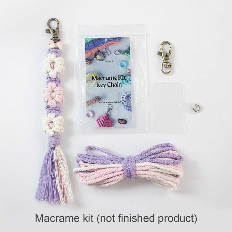 Macrame Kit Bohemian Style Interval Color Small Daisy Tassel Keychain Weaving Kit (Tassel Weaving Set): Polyester Rope, Tutorial, Antique Copper Lobster Clasp, Phone Clip. For Pendants/Bag Charms  Beginner Handmade DIY