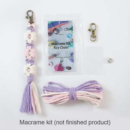 Macrame Kit Bohemian Style Interval Color Small Daisy Tassel Keychain Weaving Kit (Tassel Weaving Set): Polyester Rope, Tutorial, Antique Copper Lobster Clasp, Phone Clip. For Pendants/Bag Charms  Beginner Handmade DIY