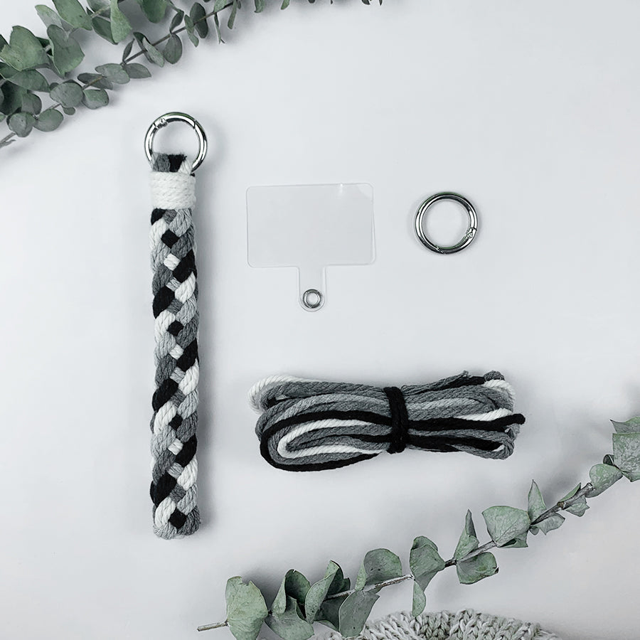 Macrame Kit: 4-strand Braid Keychain Weaving Craft Material Pack. 4 colored ropes (1.5m each, gradient/color contrast options). Includes tutorial, 1 key ring with spring clasp, 1 phone clip. For beginnersDIY enthusiasts. Use as keychain, phone pendant