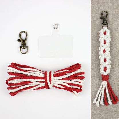 White Daisy Keychain Wristband Weaving Kit Macrame Kit: Premium Polyester Rope (2 colors, 3m each), Tutorial, Bronze Dog Clasp  Phone Clip, White Petals & Colored Center, Beginner-Friendly, For Pendants