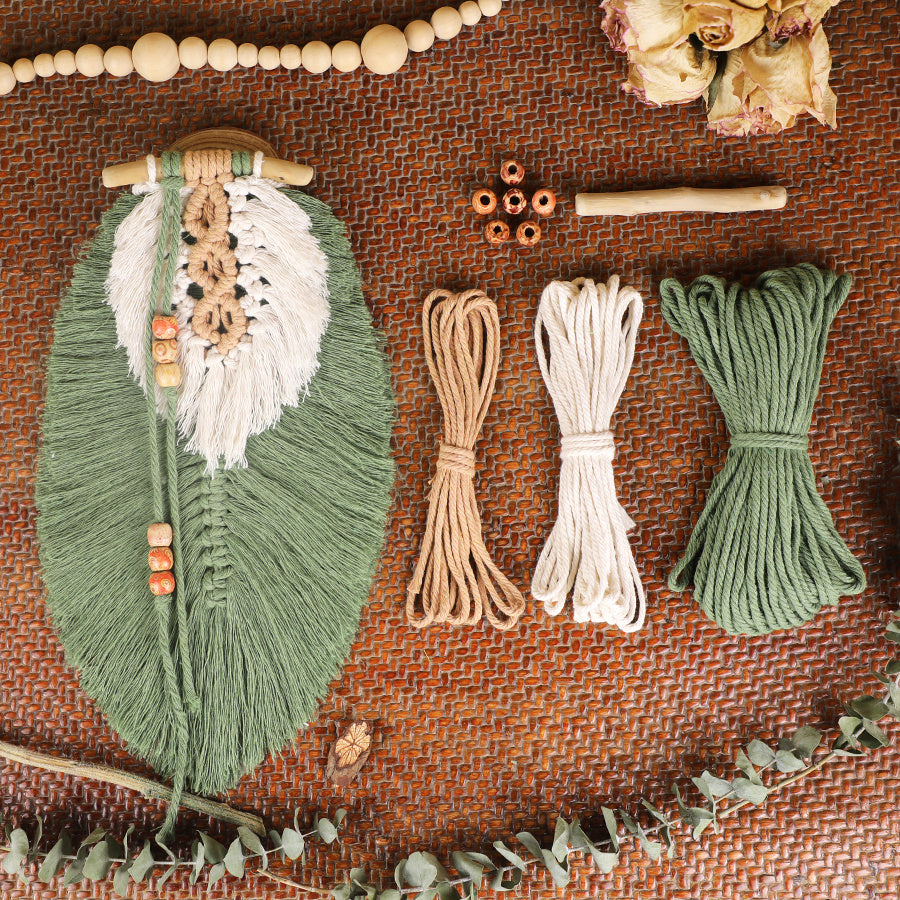 Macrame Kit Leaf Tapestry Weaving Kit | Avocado/Caramel Tones | Bohemian Style | Bedroom/Living Room Decor | Beginner-Friendly