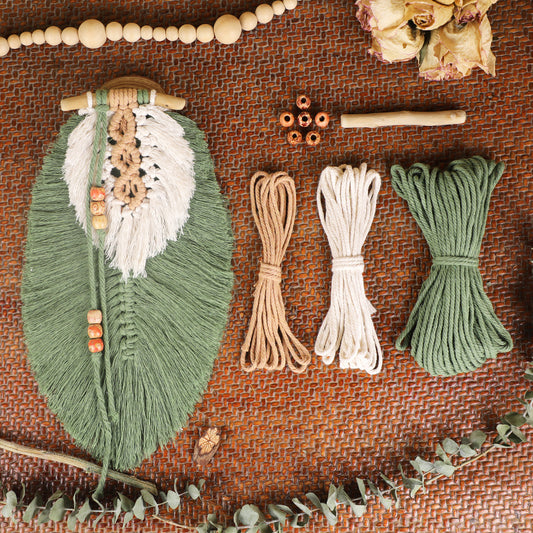 Macrame Kit Leaf Tapestry Weaving Kit | Avocado/Caramel Tones | Bohemian Style | Bedroom/Living Room Decor | Beginner-Friendly