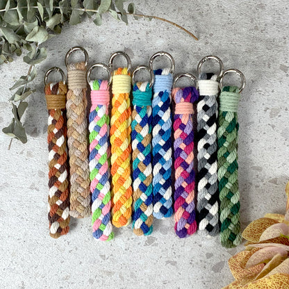 Macrame Kit: 4-strand Braid Keychain Weaving Craft Material Pack. 4 colored ropes (1.5m each, gradient/color contrast options). Includes tutorial, 1 key ring with spring clasp, 1 phone clip. For beginnersDIY enthusiasts. Use as keychain, phone pendant