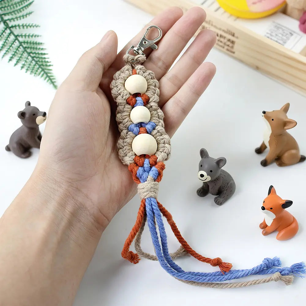 Macrame Kit for Beginners | DIY Wooden‑Bead Macrame Keychain Craft Kit