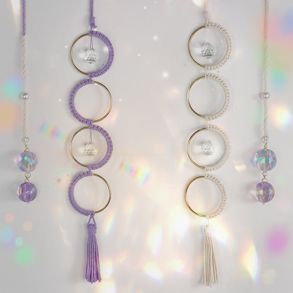 1Set DIY Semicircle Crystal Sun Catcher Macrame Kit | Polyester Fiber Home & Courtyard Decor Creative Gift for Friends