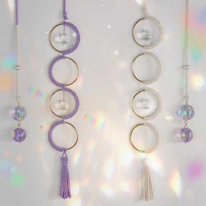 1Set DIY Semicircle Crystal Sun Catcher Macrame Kit | Polyester Fiber Home & Courtyard Decor Creative Gift for Friends