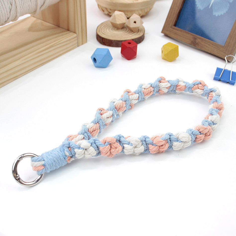 Macrame Kit Cute Cat Paw Wristband Keychain Weaving Kit | Multi-Colors | 2-Tone Pattern | Anti-Lost Strap/Bag Charm | Beginner-Friendly