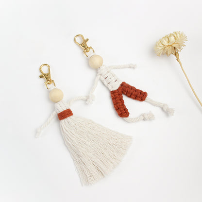 Macrame Kit Boy & Girl Handmade Weaving Keychain Set Movable Limbs, Fringe Skirt | Valentine's Day Gift, Beginner-Friendly