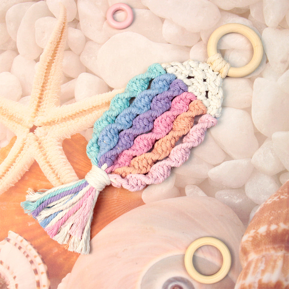 Macrame Kit Nautical Fish Charm Weaving Kit | 6-Color Gradient/Contrast | Bedroom/Living Room Decor | Beginner-Friendly