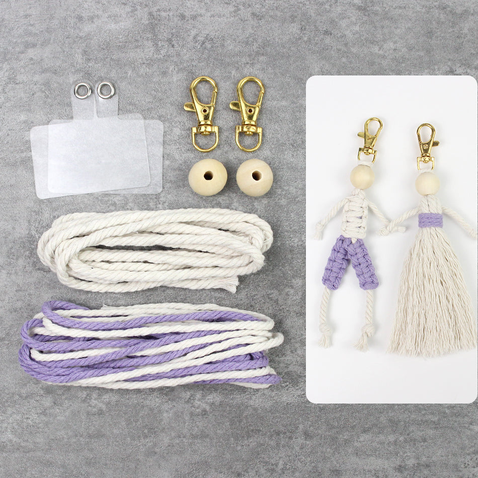 Macrame Kit Boy & Girl Handmade Weaving Keychain Set Movable Limbs, Fringe Skirt | Valentine's Day Gift, Beginner-Friendly