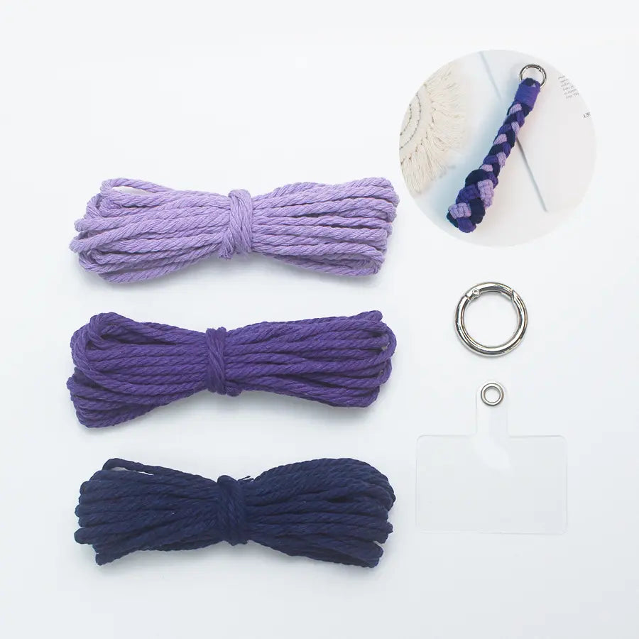 Macrame Kit for Beginners | DIY 3-Strand Braid Square Knot Macrame Keychain Wrist Strap Craft Kit