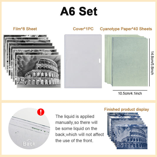A6 Architecture Cyanotype Paper 40-Sheet Kit Cyanotype Set Sun Art Paper Vintage Photography 8 Patterns (Big Ben/Great Wall Etc.) For Beginners/Enthusiasts