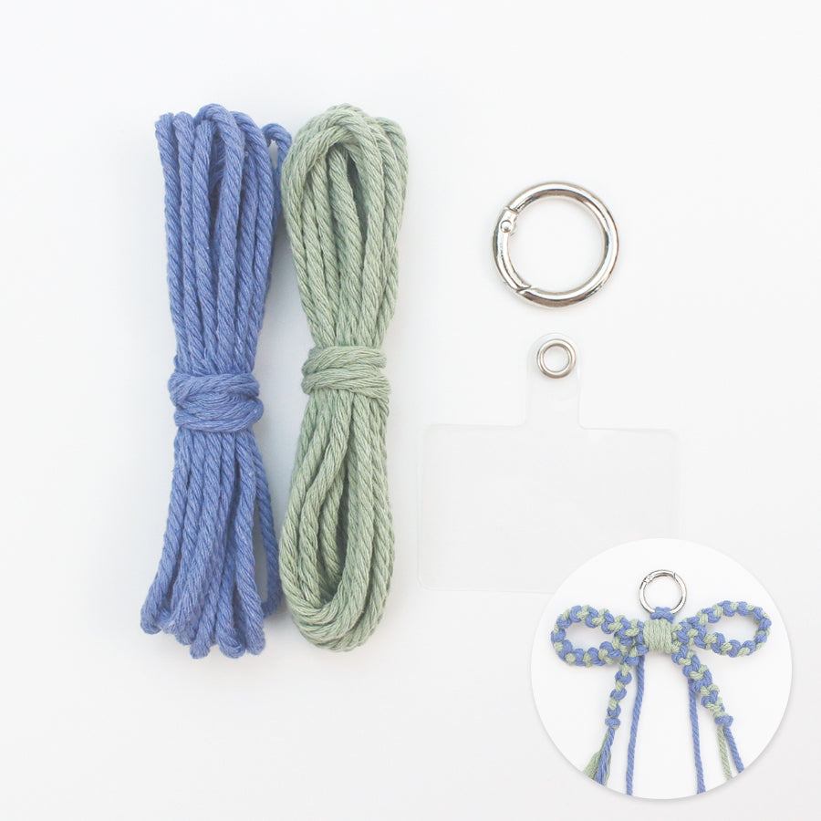 Bow Keychain Weaving Craft Material Pack Macrame Kit - High-quality Polyester Rope (2 meters each in 2 colors) with Tutorial, Key Ring with Spring Clasp, Phone Clip, Bohemian Style, Beginner-friendly