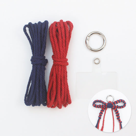 Bow Keychain Weaving Craft Material Pack Macrame Kit - High-quality Polyester Rope (2 meters each in 2 colors) with Tutorial, Key Ring with Spring Clasp, Phone Clip, Bohemian Style, Beginner-friendly