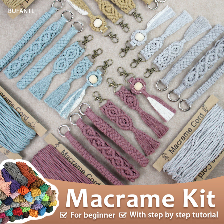6-Piece Keychain Macrame DIY Kit - Handmade Weaving Supplies with English Tutorial | Craft Set for Multiple Keychains