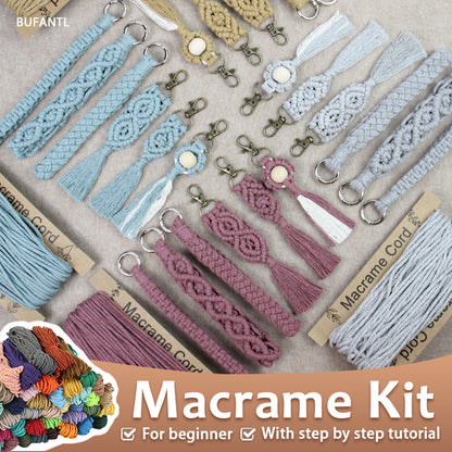 6-Piece Keychain Macrame DIY Kit - Handmade Weaving Supplies with English Tutorial | Craft Set for Multiple Keychains
