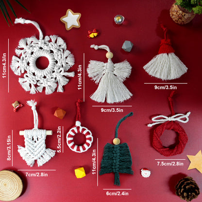 Christmas 7-Piece Macrame DIY Kit - Holiday Weaving Supplies with English Tutorial | Festive Craft Set