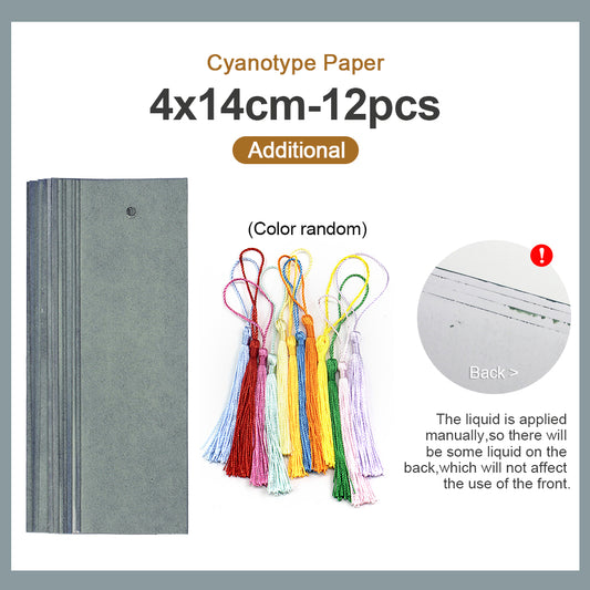 Cyanotype Set 4×14 Cyanotype Bookmark DIY Kit 12 Sheets + 12 Colored Tassels Homemade Bookmark For Parent-Child/Beginners