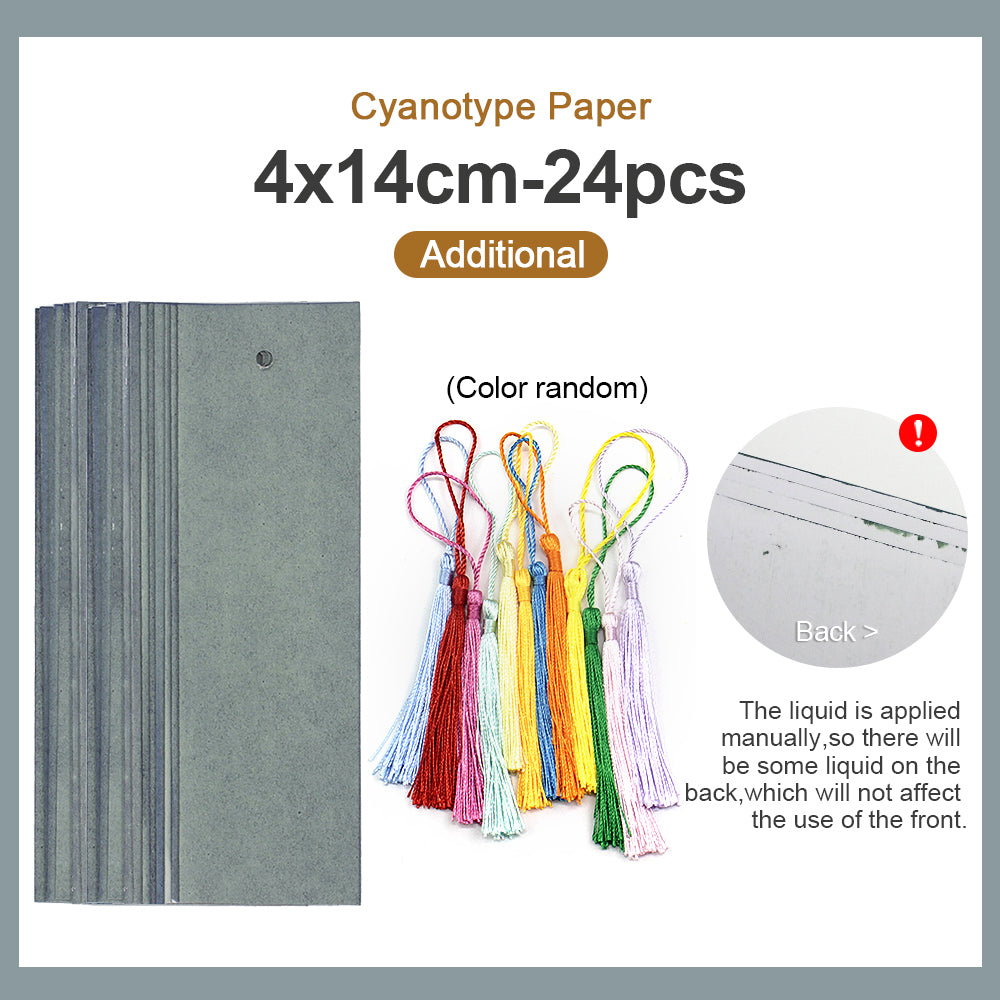 Handmade Cyanotype Bookmark Material Pack - 24 Sheets 414cm Light-Sensitive Cyanotype Paper + 24 Tassels, Sun Printing Paper Retro Photography, Homemade Bookmark Parent-Child Experience