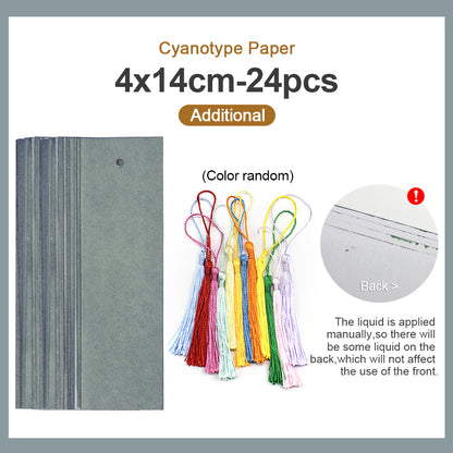Handmade Cyanotype Bookmark Material Pack - 24 Sheets 414cm Light-Sensitive Cyanotype Paper + 24 Tassels, Sun Printing Paper Retro Photography, Homemade Bookmark Parent-Child Experience