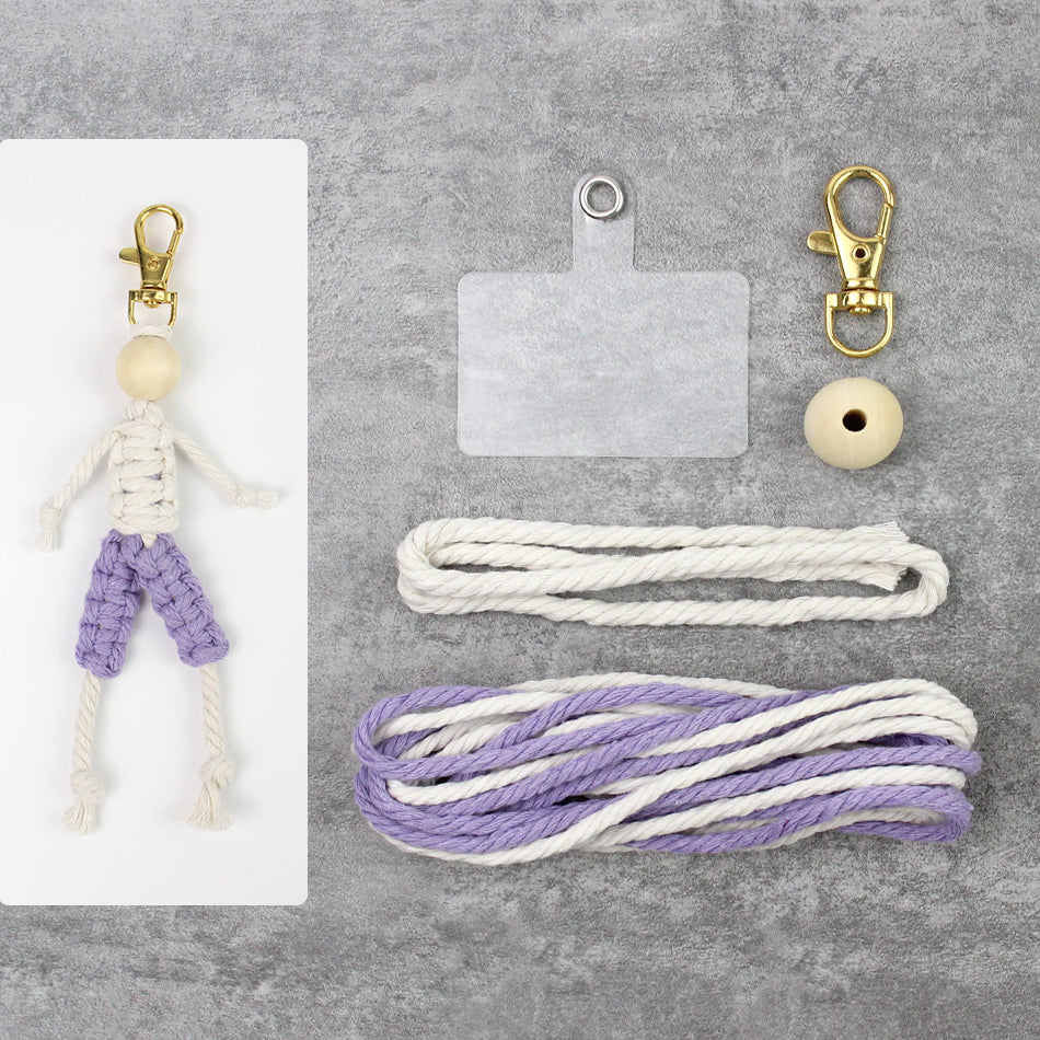 Macrame Kit: Boy-shaped Keychain Weaving Craft Material Package, including tutorials, complete materials, vivid and lifelike, multiple colors available. Keychain, small accessory, creative gift, suitable for beginners and DIY enthusiasts.