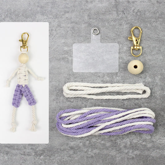 Macrame Kit: Boy-shaped Keychain Weaving Craft Material Package, including tutorials, complete materials, vivid and lifelike, multiple colors available. Keychain, small accessory, creative gift, suitable for beginners and DIY enthusiasts.