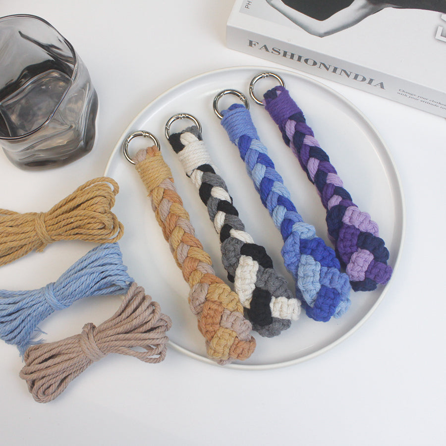 Three-Strand Flat Knot Keychain Weaving Material Pack Macrame Kit: High-Quality Polyester Weaving Rope, Detailed Tutorial, Key Ring Spring Clasp, Phone Clip. Braid Separately then Combine, Exquisite Bottom. For Beginners