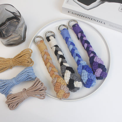 Three-Strand Flat Knot Keychain Weaving Material Pack Macrame Kit: High-Quality Polyester Weaving Rope, Detailed Tutorial, Key Ring Spring Clasp, Phone Clip. Braid Separately then Combine, Exquisite Bottom. For Beginners
