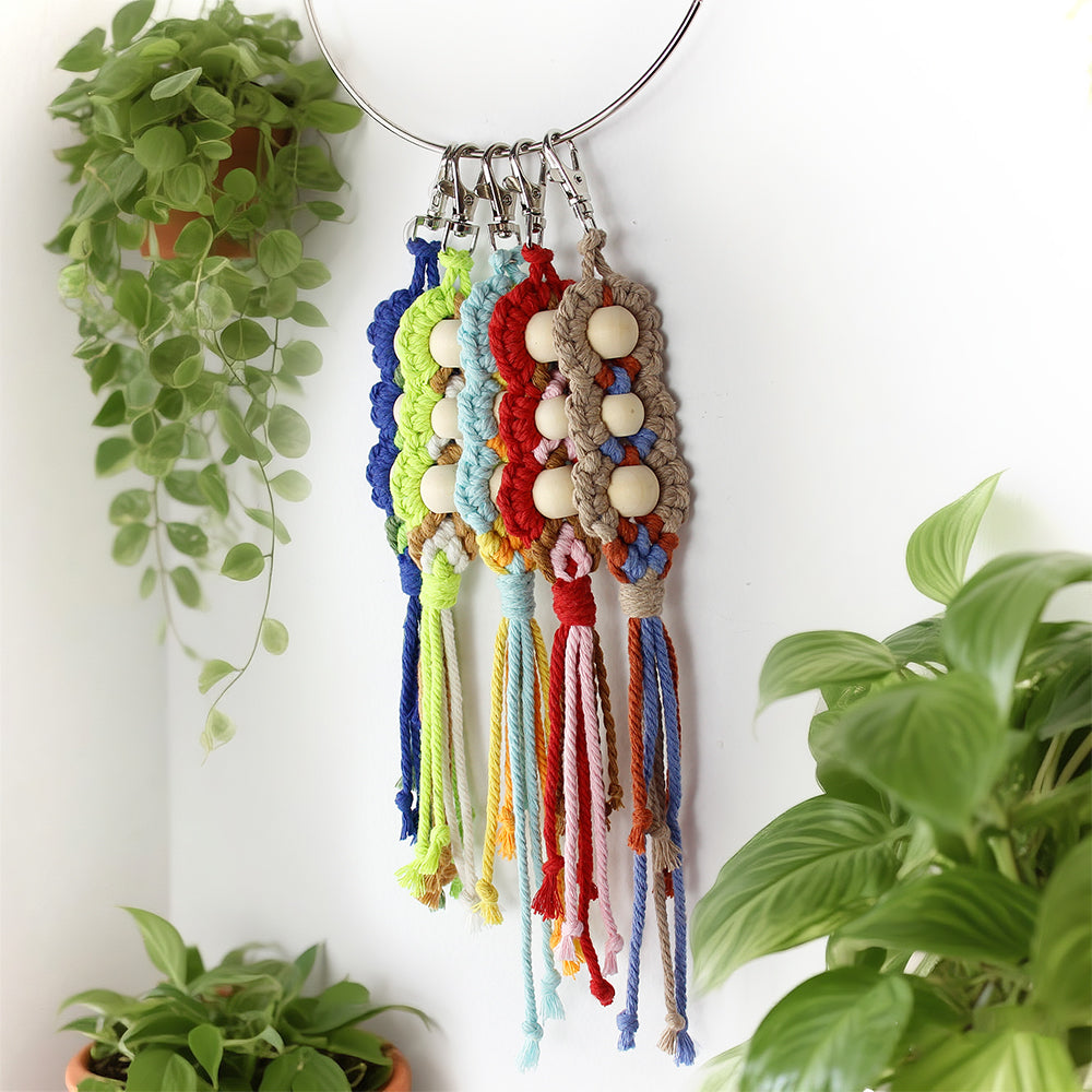 Wood Bead Fringe Keychain Weaving Kit Macrame Kit | Multi-Colors | Exquisite Design | Phone Pendant/Keychain | Beginner DIY Set
