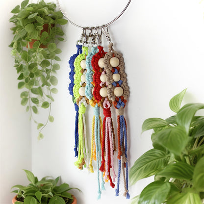 Wood Bead Fringe Keychain Weaving Kit Macrame Kit | Multi-Colors | Exquisite Design | Phone Pendant/Keychain | Beginner DIY Set