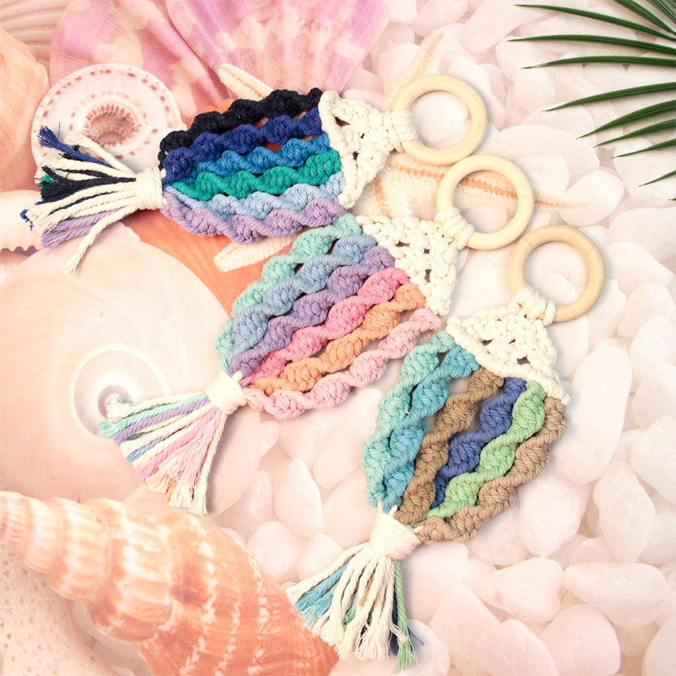 Macrame Kit Nautical Fish Charm Weaving Kit | 6-Color Gradient/Contrast | Bedroom/Living Room Decor | Beginner-Friendly