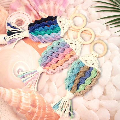 Macrame Kit Nautical Fish Charm Weaving Kit | 6-Color Gradient/Contrast | Bedroom/Living Room Decor | Beginner-Friendly
