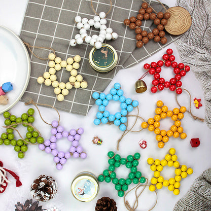 Macrame Kit Christmas Wooden Bead Star Weaving Kit | Single-Color Beads | Symmetrical & Plump | Multi-Scene Decor | Beginner-Friendly| Car/Home Use