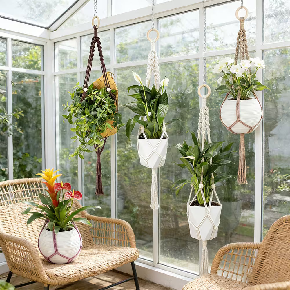 Macrame Kit for Beginners, Boho 4Pcs Plant Hanger DIY Kit for Home & Garden Decor