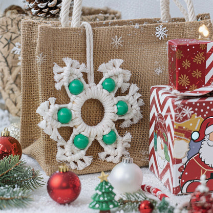 Wooden Bead Woven Snowflake Ornament Kit - Macrame Kit for Christmas Decoration, Car & Bag DIY Accessory&Holiday Decoration