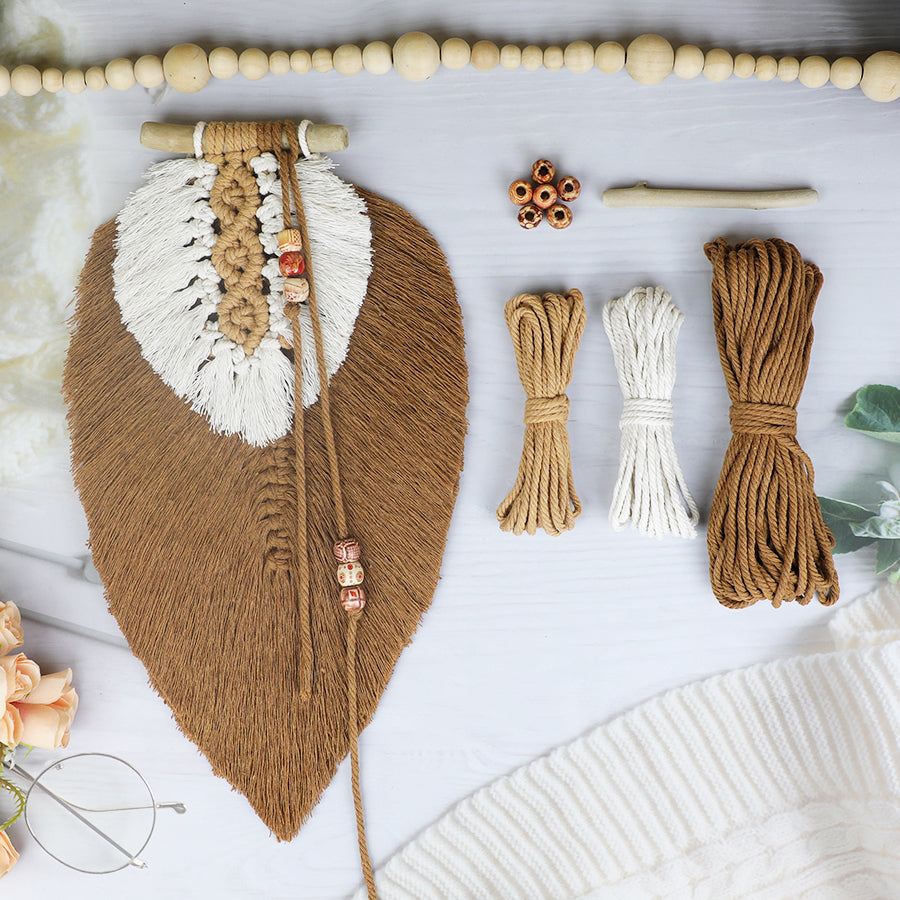 Macrame Kit Leaf Tapestry Weaving Kit | Avocado/Caramel Tones | Bohemian Style | Bedroom/Living Room Decor | Beginner-Friendly