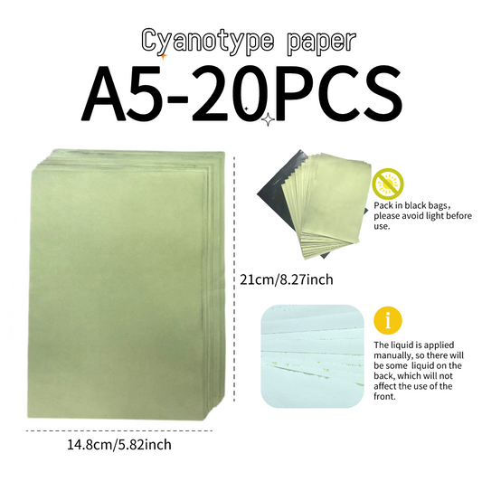 A5 DIY Cyanotype Refill Kit Cyanotype Set | 20 Sun Printing Sheets | Vintage Printing | For Parent-Child | For Bookmarks/Plant Specimens/Postcards