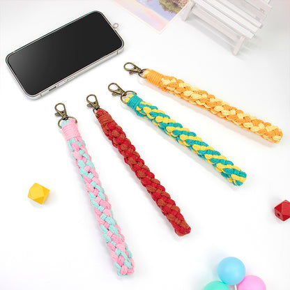 Macrame Kit Diagonal Half-Knot Keychain Weaving Kit | Multi-Colors (Gradient/Contrast) | 2-Color Wrapping | Wristband/Anti-Lost Strap | Beginner-Friendly