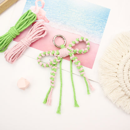 Bow Keychain Weaving Craft Material Pack Macrame Kit - High-quality Polyester Rope (2 meters each in 2 colors) with Tutorial, Key Ring with Spring Clasp, Phone Clip, Bohemian Style, Beginner-friendly