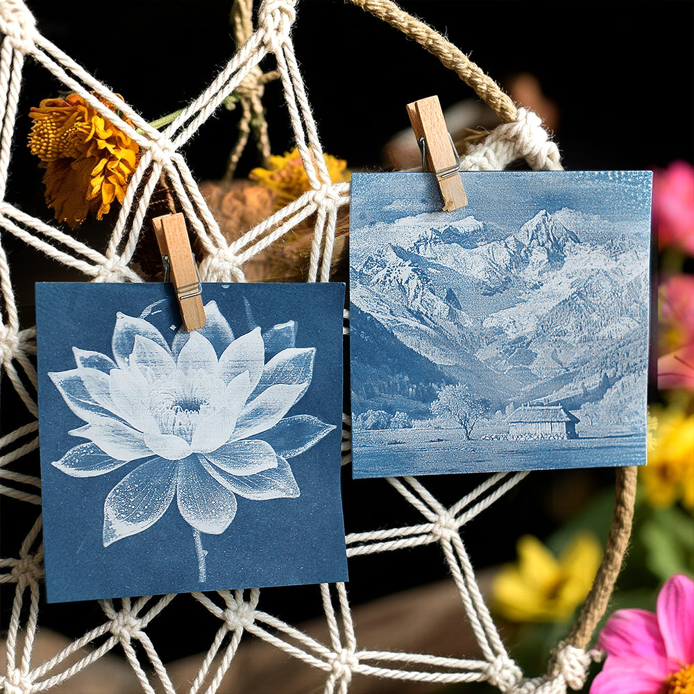 Square Cyanotype DIY Value Pack - 24 Sheets Sun Art Paper, Retro Printing/Mini Cyanotype Cards, For Beginners/Photography Lovers cyanotype set