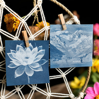 Square Cyanotype DIY Value Pack - 24 Sheets Sun Art Paper, Retro Printing/Mini Cyanotype Cards, For Beginners/Photography Lovers cyanotype set