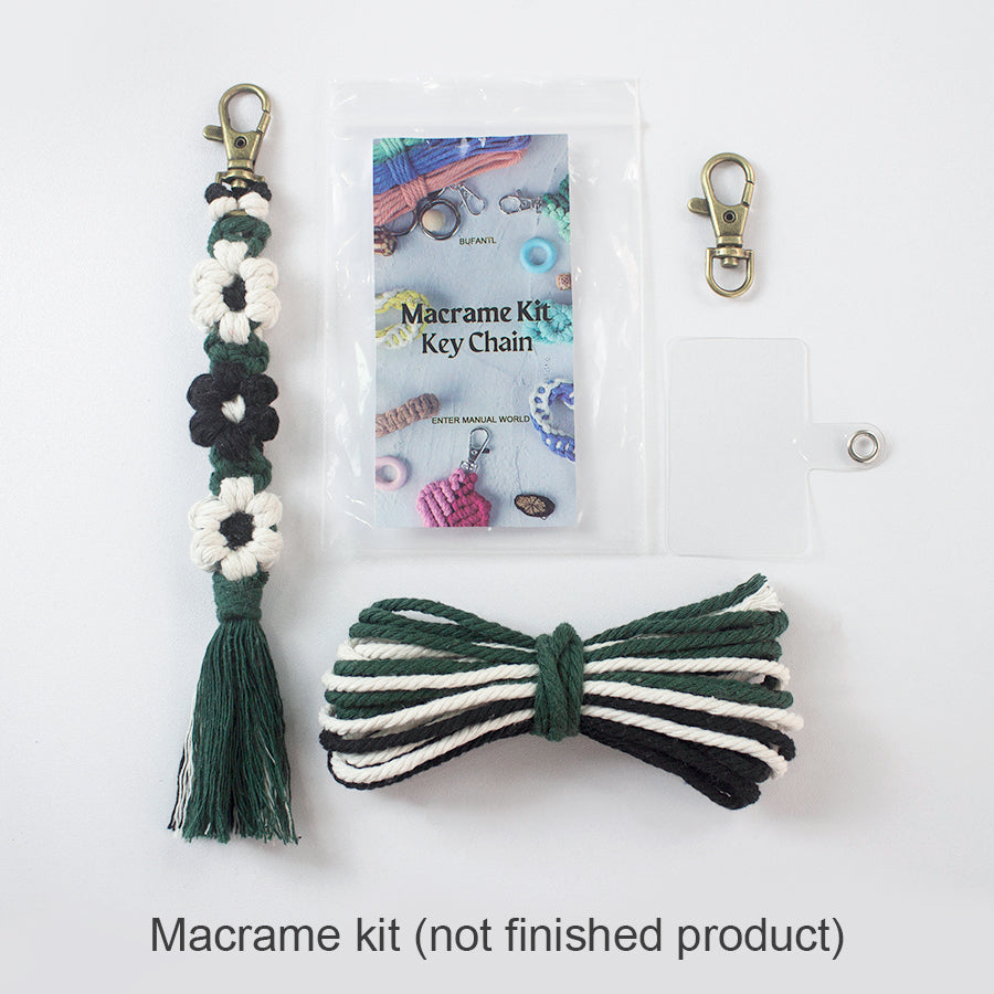 Macrame Kit Bohemian Style Interval Color Small Daisy Tassel Keychain Weaving Kit (Tassel Weaving Set): Polyester Rope, Tutorial, Antique Copper Lobster Clasp, Phone Clip. For Pendants/Bag Charms  Beginner Handmade DIY